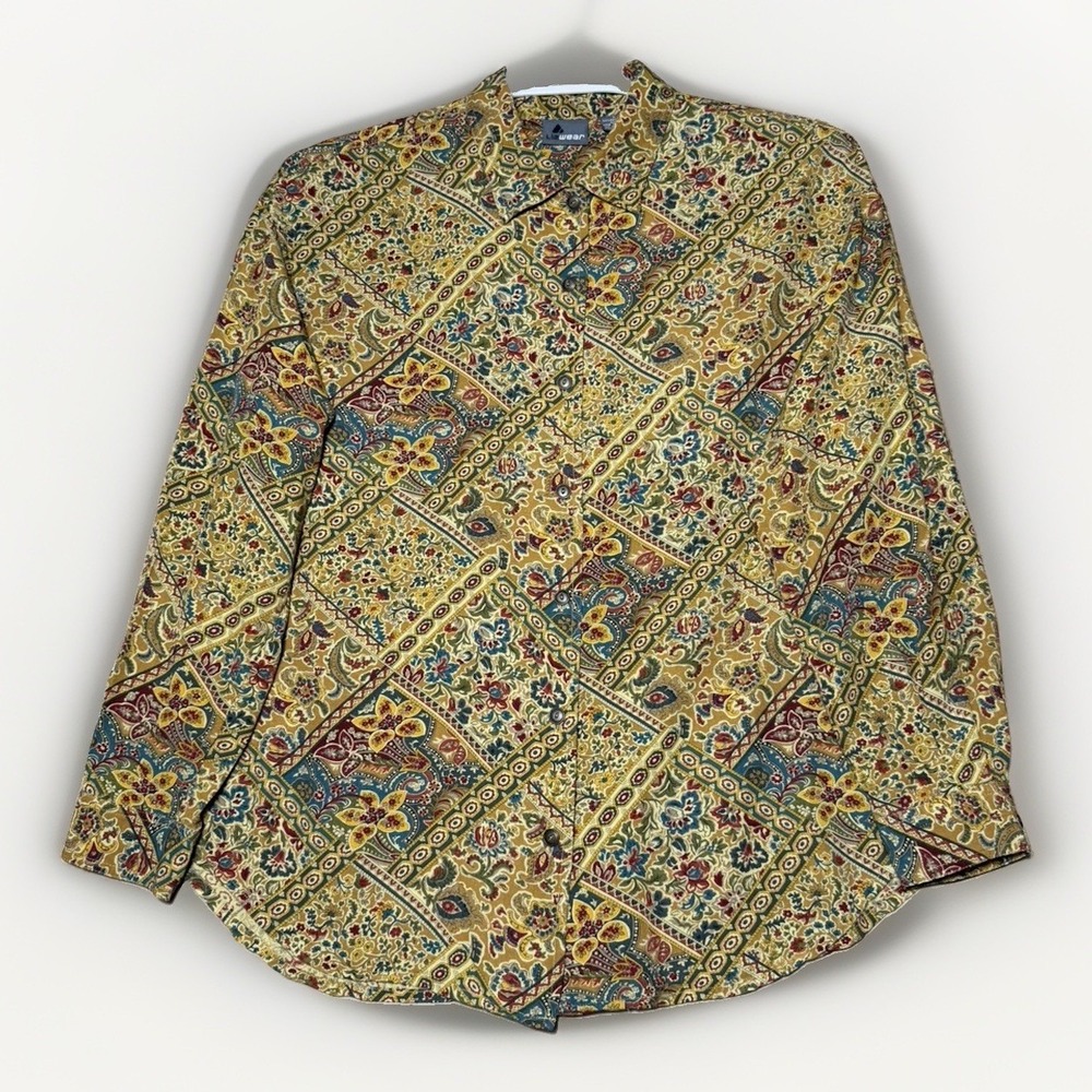 Lizwear Paisley Fall Floral L.Sl. Button-Up Oversized Shirt Mustard Yellow S-Lar